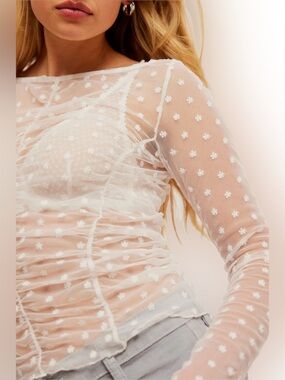Intimately Free People Most Likely Sheer Ivory
 Floral Long-Sleeve Layering Top